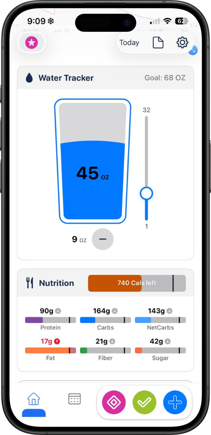 Pokii water tracker and nutrition dashboard
