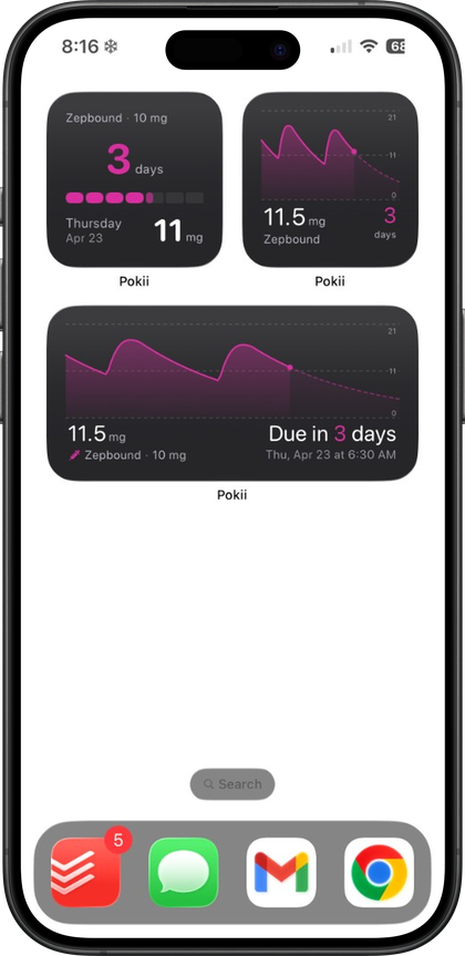 Pokii home screen widgets for GLP-1 shots